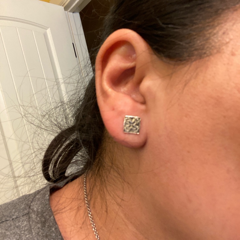 Floral Square Stud Earrings - Picture 2 of 2